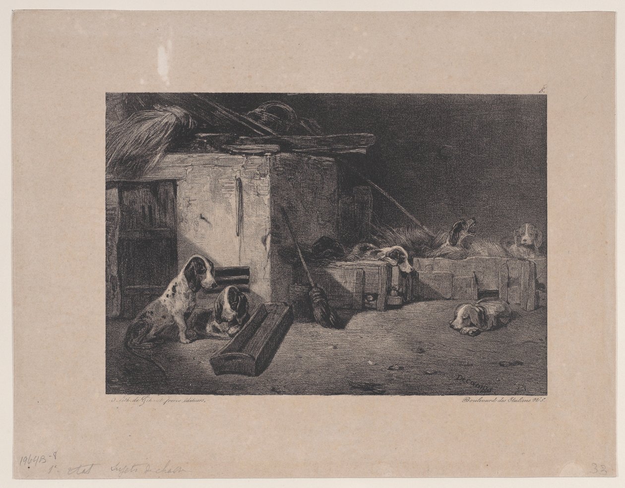 Interior of the Kennel, fra serien Hunting Scenes, 1829. av Alexandre Gabriel Decamps