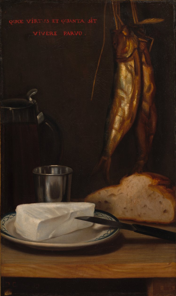Stilleben med sild, brød og ost av Alexandre Gabriel Decamps