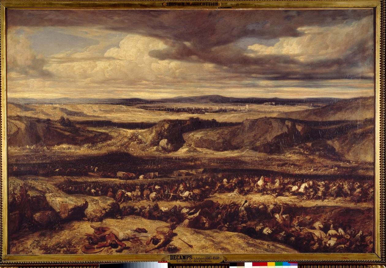 Nederlaget til Cimbres (101 f.Kr.) eller den romerske general Marius beseiret Cimbres i Provence-sletten Maleri av Alexandre Gabriel Decamps (1803-1860) 1833 Søn. 1,3x1,95 m av Alexandre Gabriel Decamps