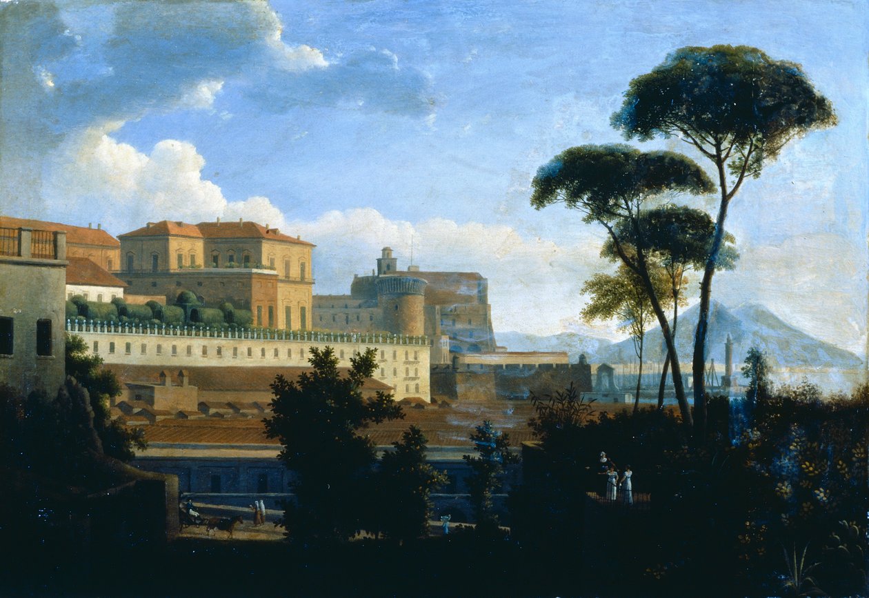 Det kongelige palass i Napoli sett fra Saint Lucia av Alexandre Hyacinthe Dunouy