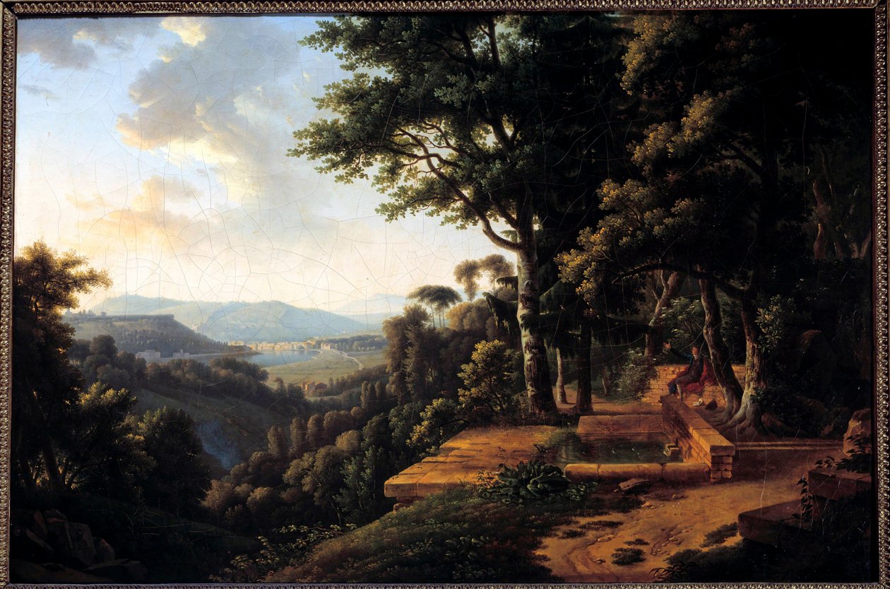 Filosofen Jean Jacques Rousseau (1712-1778) mediterer i 1770 i Parc de la Rochecordon nær Lyon Maleri av Alexandre Hyacinthe Dunouy (1757-1841) Paris fra 1700-tallet, Musee Marmottan av Alexandre Hyacinthe Dunouy