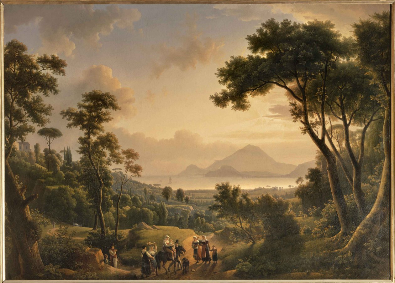 Utsikt over kysten av Posillipo Kingdom of Napoli. av Alexandre Hyacinthe Dunouy