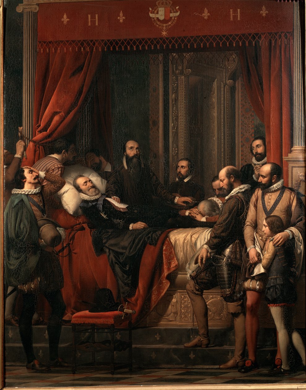 Dødsfallet til Henry IV, kongen av Frankrike, kroppen hans vist i Louvre-maleriet av Alexandre Hesse (1806-1879) av Alexandre Jean Baptiste Hesse