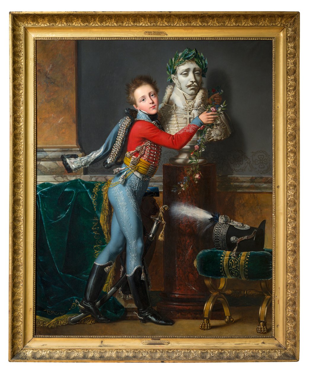 Den unge Vicomte de Laborde med bysten av sin døde far på Wagram av Alexandre Jean Dubois Drahonet