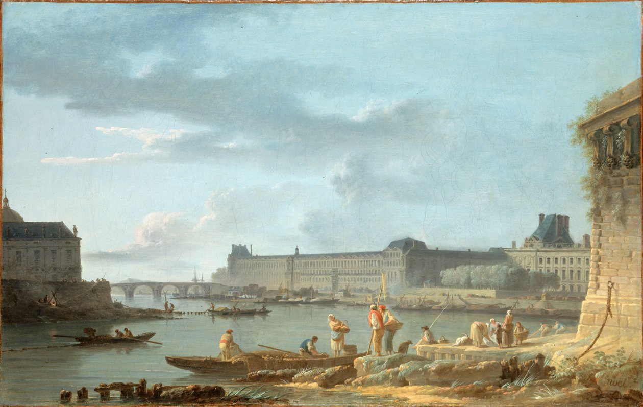 Louvre og Pont Royal, sett fra Pont-Neuf, ca. 1780 (olje på lerret) av Alexandre Jean Noel