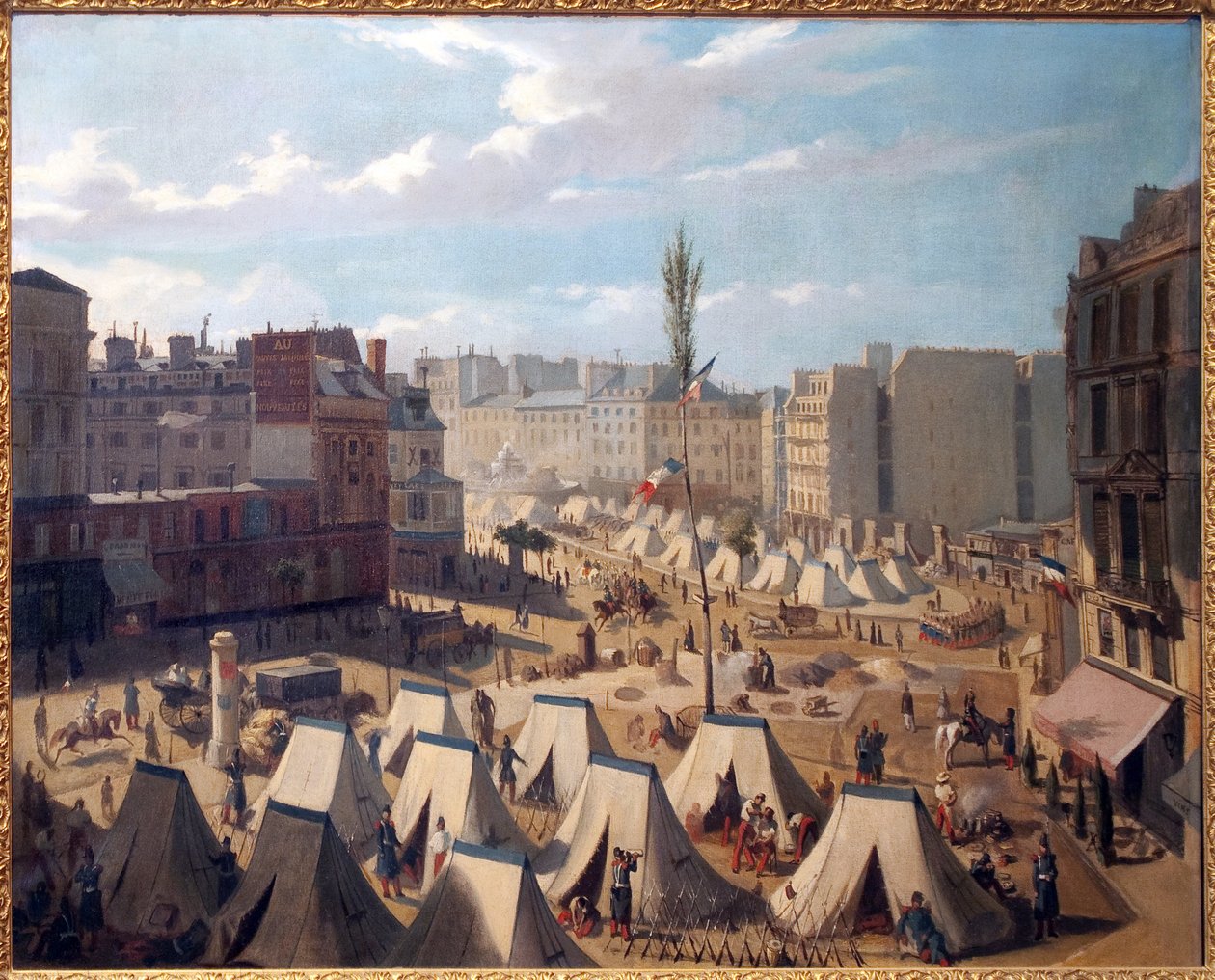 Troppecamp, på Boulevard du Temple i Paris, i juni 1848. Maleri av Josquin (?) , olje på lerret, fransk kunst av Alexandre Josquin