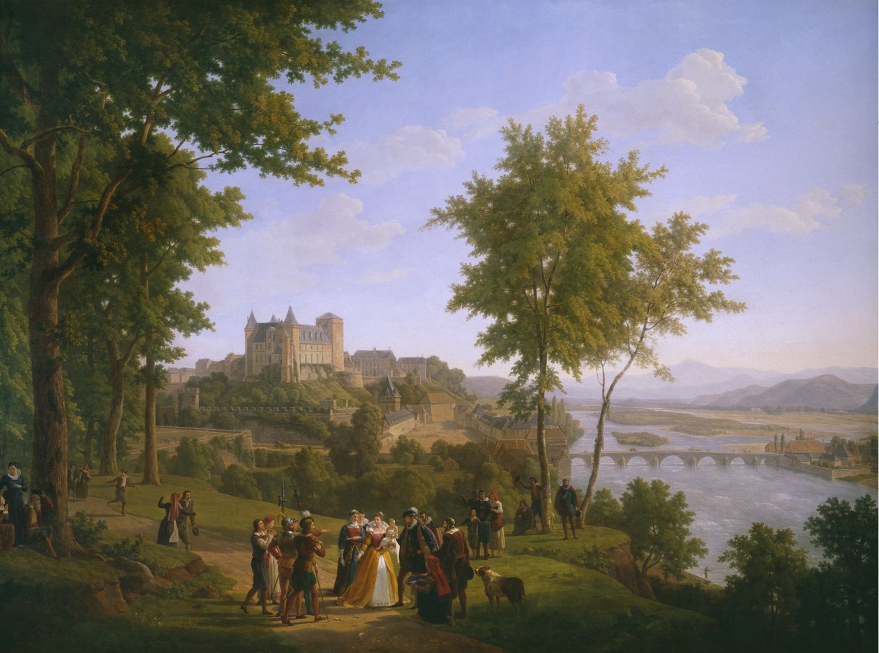 Utsikt over det kongelige slottet i Pau der kong Henri IV av Frankrike og Navarre (1553-1610) ble født 13. desember 1553 (se også 346176) av Alexandre Louis Robert Millin du Perreux