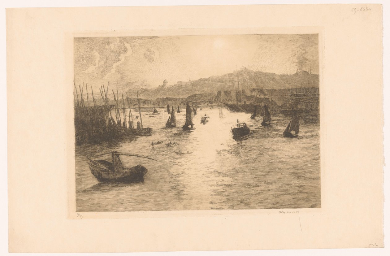 Havn med solnedgang av Alexandre Lunois (signed by artist)