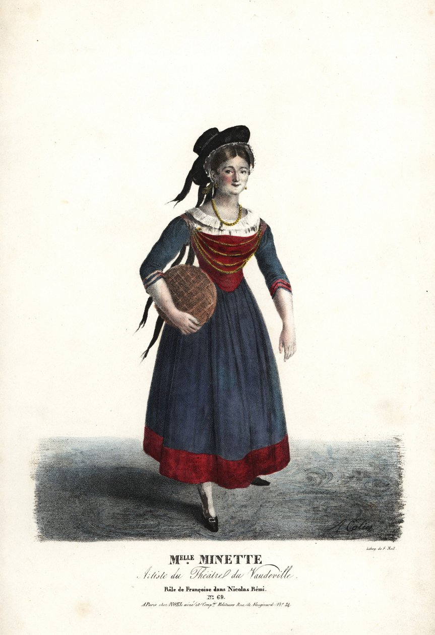 Skuespillerinnen Mademoiselle Minette eller Jeanne-Marie-Francoise Menestrier som Francoise i Nicolas Remi av Sewrin, Theatre du Vaudeville av Alexandre Marie Colin