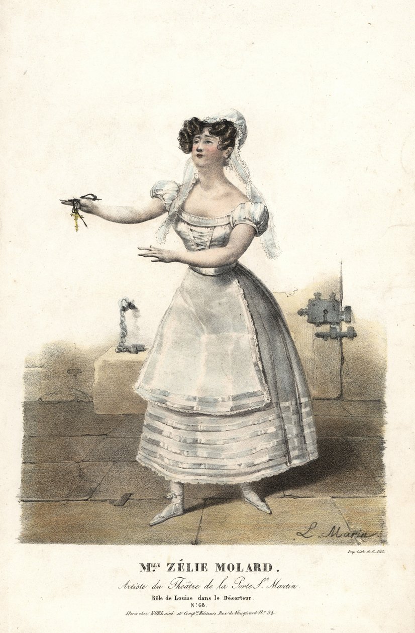 Danser Miss Zelie Molard og Louise i Le Deserteur av Francois-Alexis Blache Jr., koreografert av Dauberval, Theatre de la Porte St. Martin av Alexandre Marie Colin