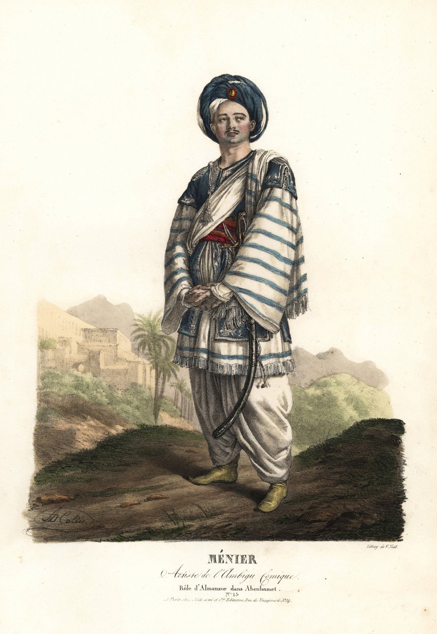 Paulin Menier som Almanzor i Abenhamet av Anne-Honore-Joseph Duveyrier, musikk av Adrien Quaisain, Ambigu Comique av Alexandre Marie Colin