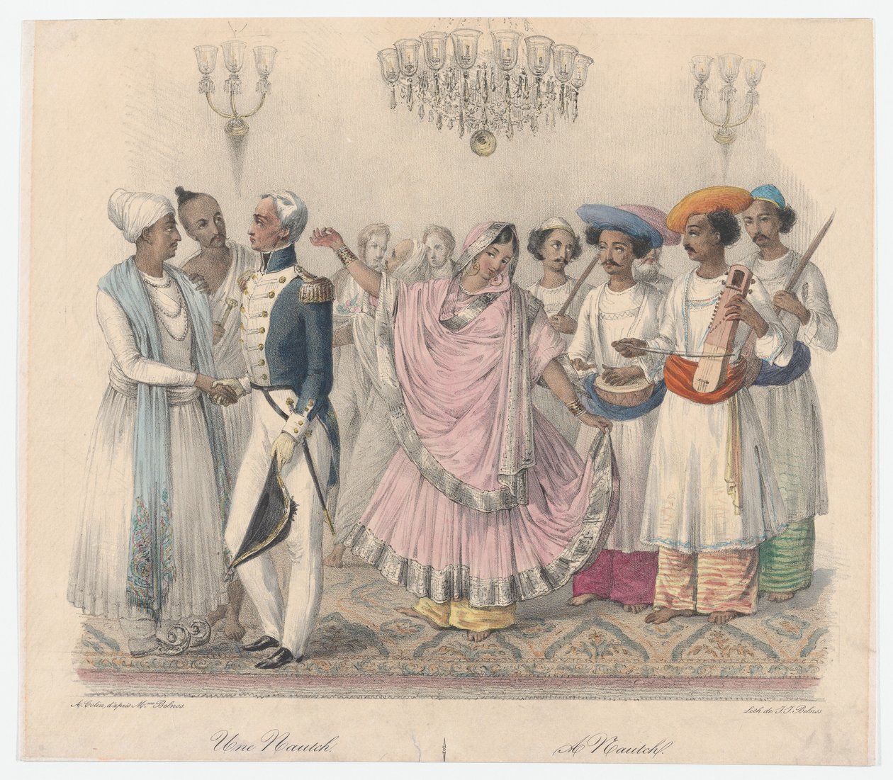 Une Nautch, fra tjuefire plater som illustrerer hinduistiske og europeiske manerer i Bengal,..., 1832 av Alexandre Marie Colin