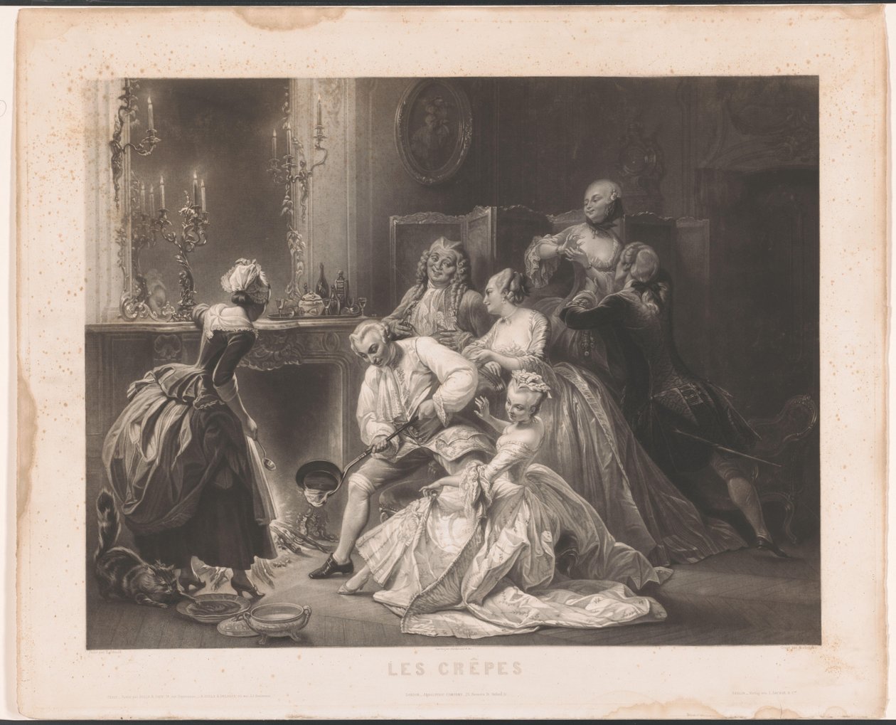 Elegant selskap baker pannekaker Les crêpes (tittel på objekt) av Alexandre Vincent Sixdeniers