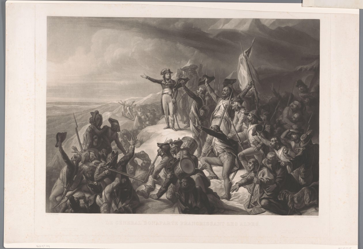 Napoleon Bonapartes reiser over Alpen General Bonaparte krysser Alpene (tittel på objekt) av Alexandre Vincent Sixdeniers