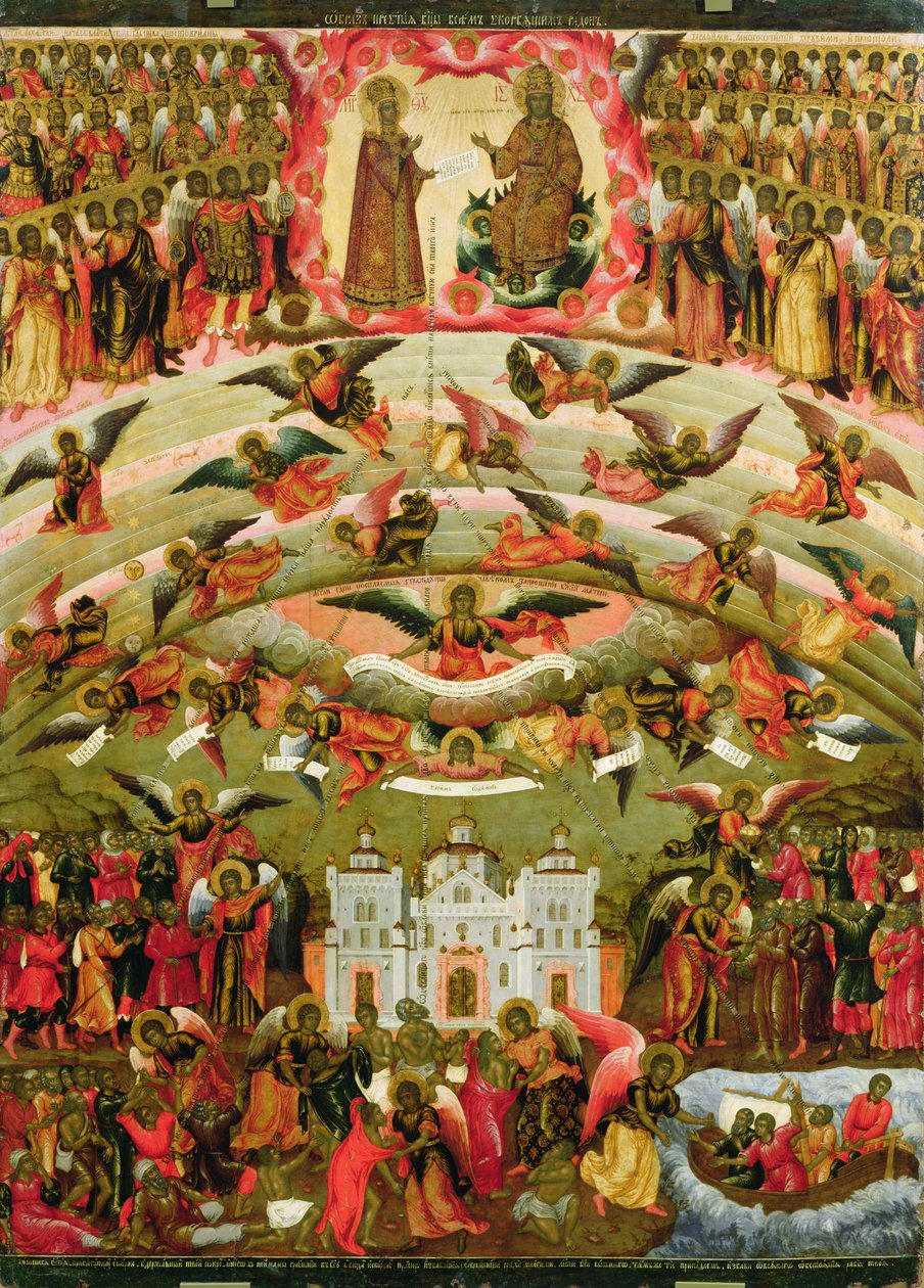 Joy of all who Sorrow Virgin, 1707 (eggtempera på tre) av Alexei Ivanov Kvashnin