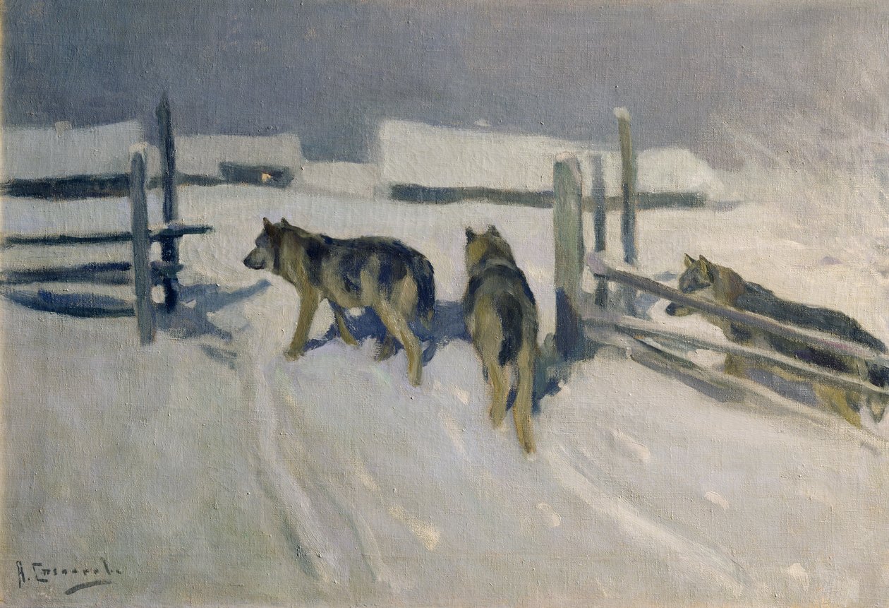 Ulver, vinternatt, ca. 1910 av Alexei Steipanovitch Stepanov