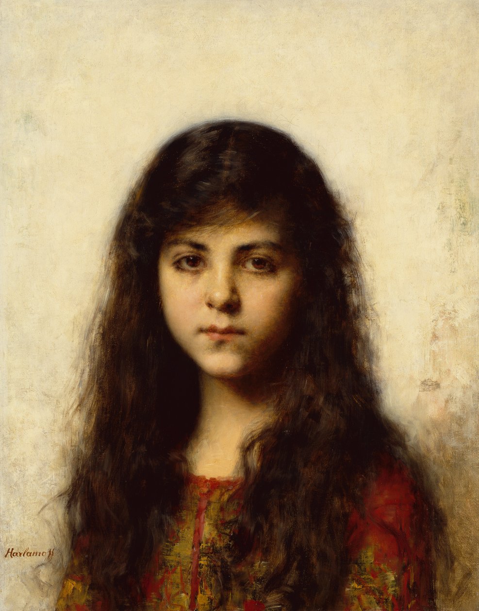 Portrett av en ung jente (olje på lerret) av Alexei Alexevich Harlamoff