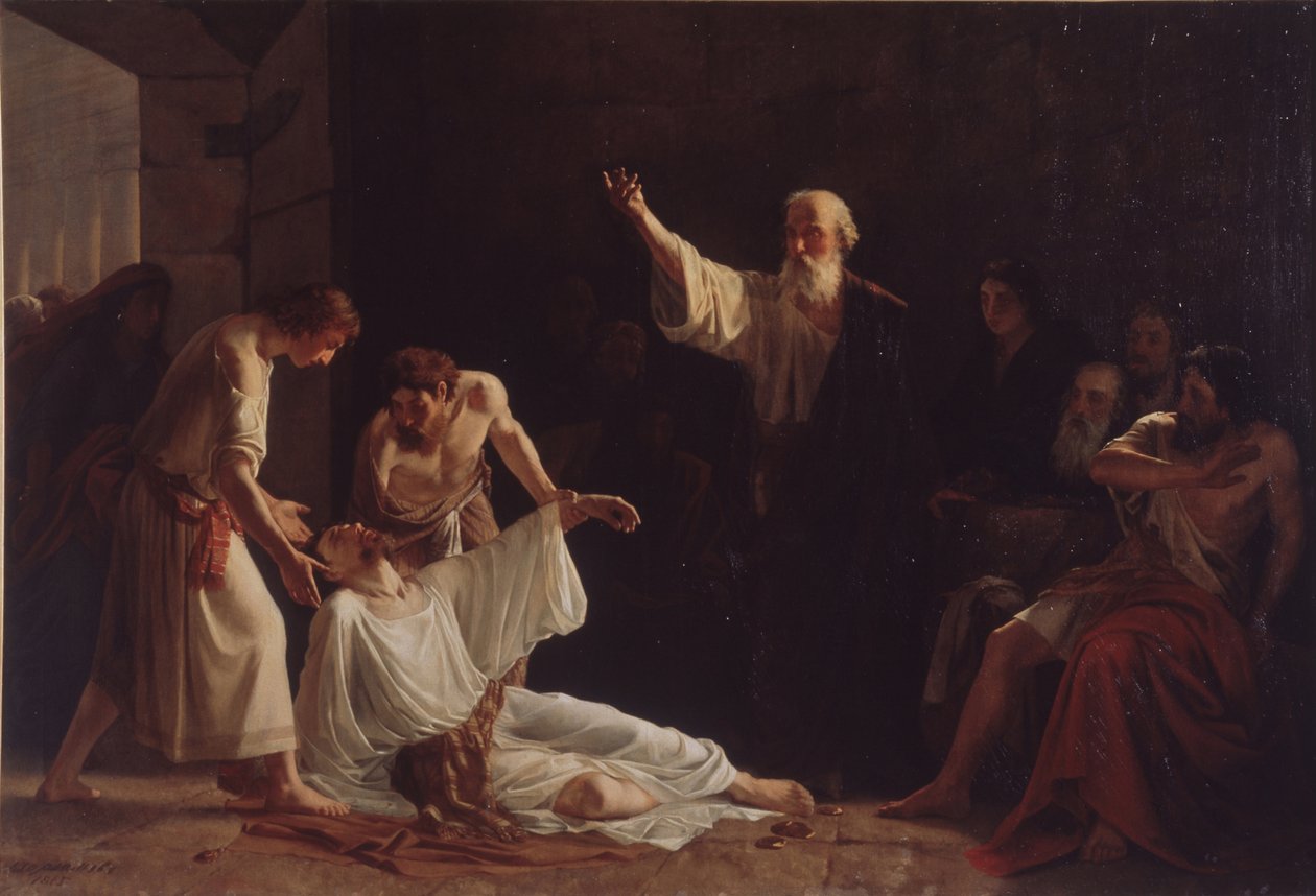 Straffen til Ananias og Sapphira, 1865 av Alexei Alexeyevich Harlamov