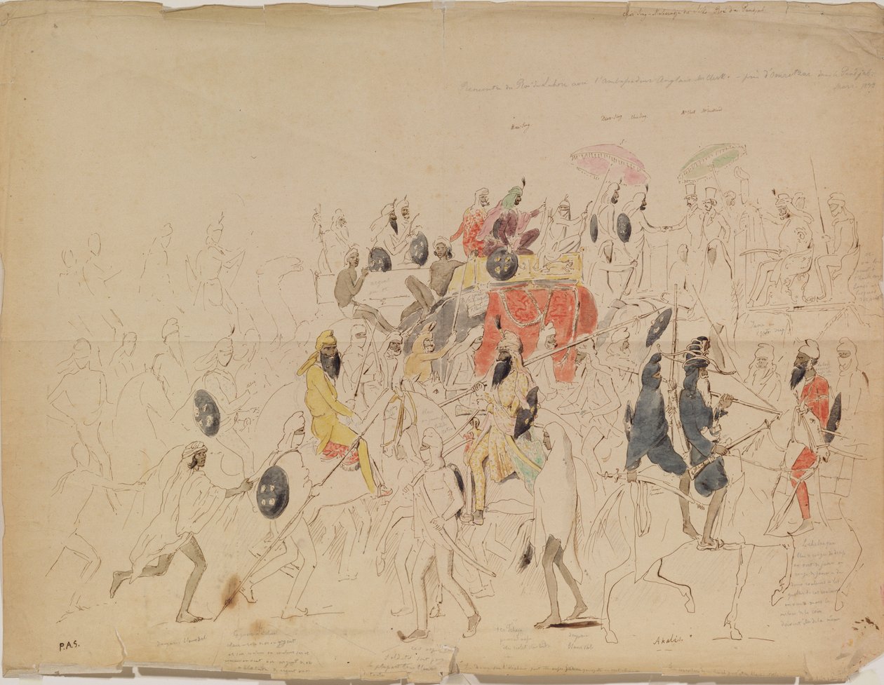 Møte mellom Maharaja Sher Singh fra Punjab og den britiske ambassadøren Clark i 1842, 1842 av Alexei Dmitriyevich Saltykov