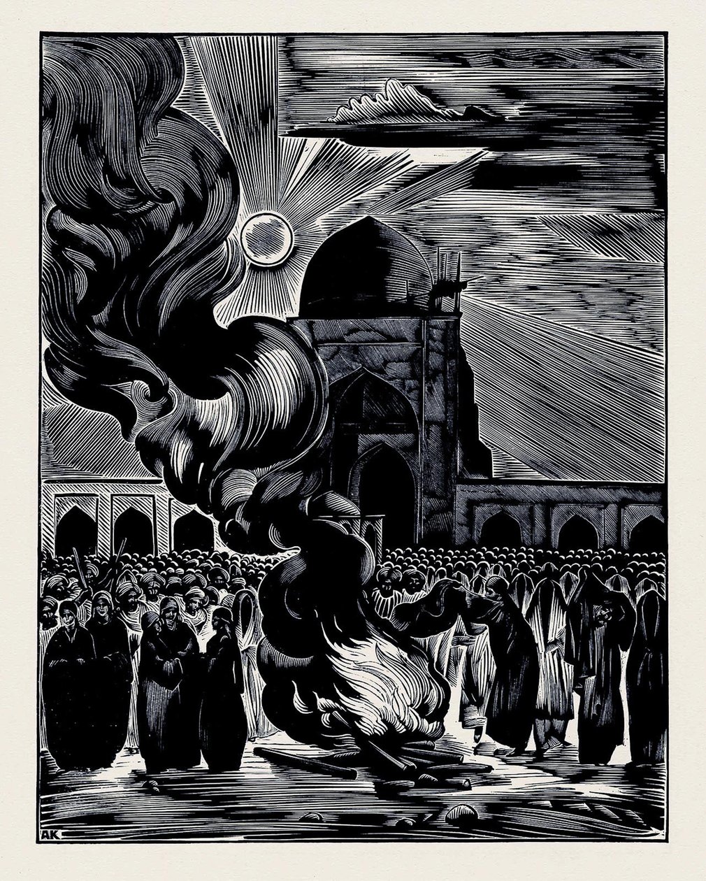 Frigjøringen av muslimske kvinner. Burning the Veil, 1928 av Alexei Ilyich Kravchenko