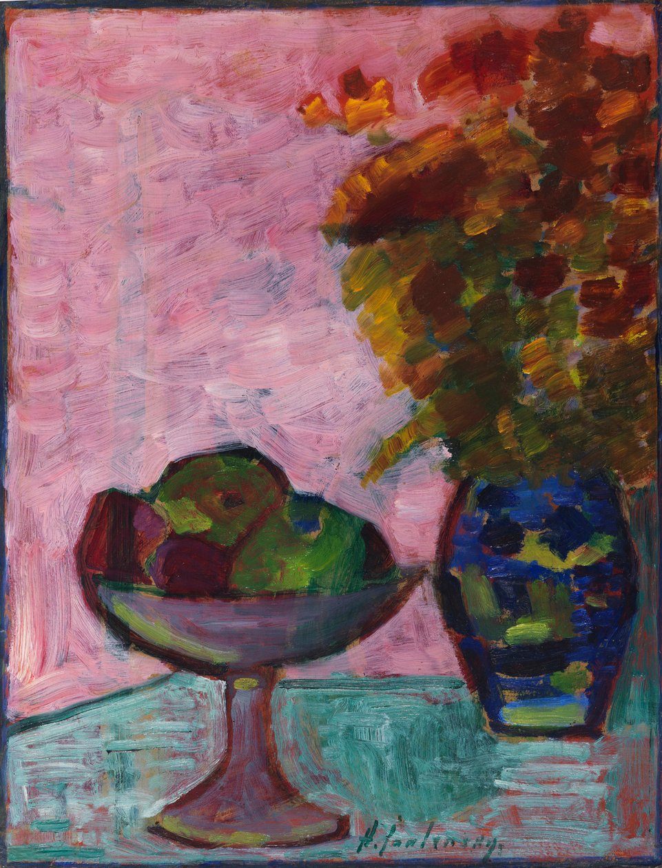 Stilleben med fruktskål og blomstervase, ca 1932. av Alexei Javlensky von