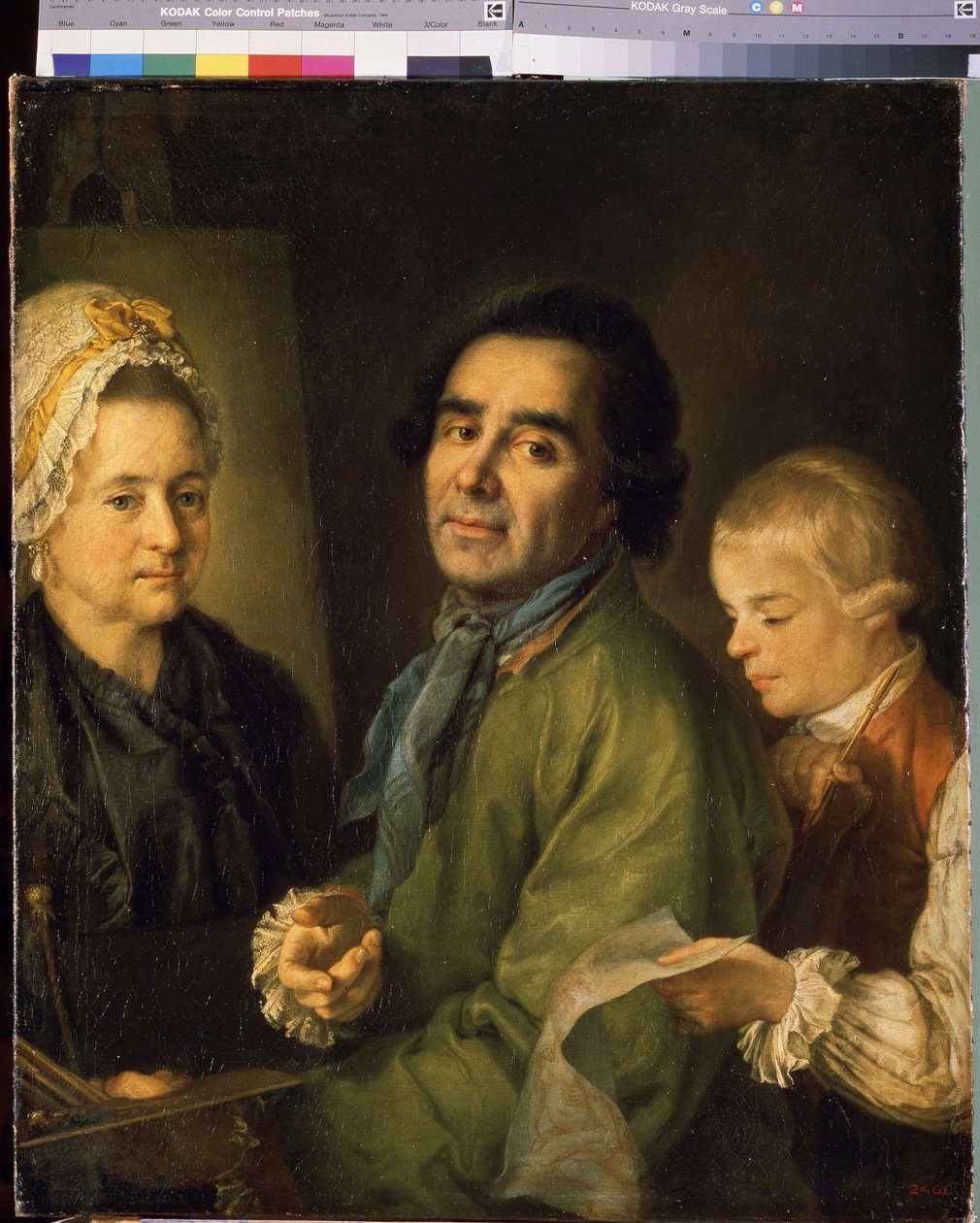 Portrett av kunstneren Alexei P.Antropov (1716-1795) med sin sønn (Portrett av kunstneren Alexei P.Antropov med sin sønn). Maleri av Petro Semyonovich Drozhdin (1745-1805), olje på lerret av Alexei Petrovich Antropov