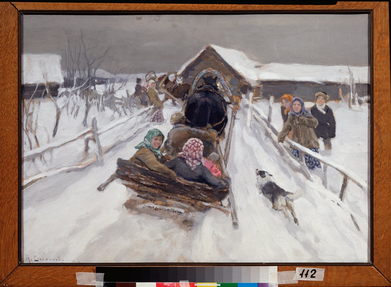 Slede under Mardi Gras (Kjøring under fastelavn) - Maleri av Alexei Stepanovich Stepanov (1858-1923), olje på lerret av Alexei Steipanovitch Stepanov