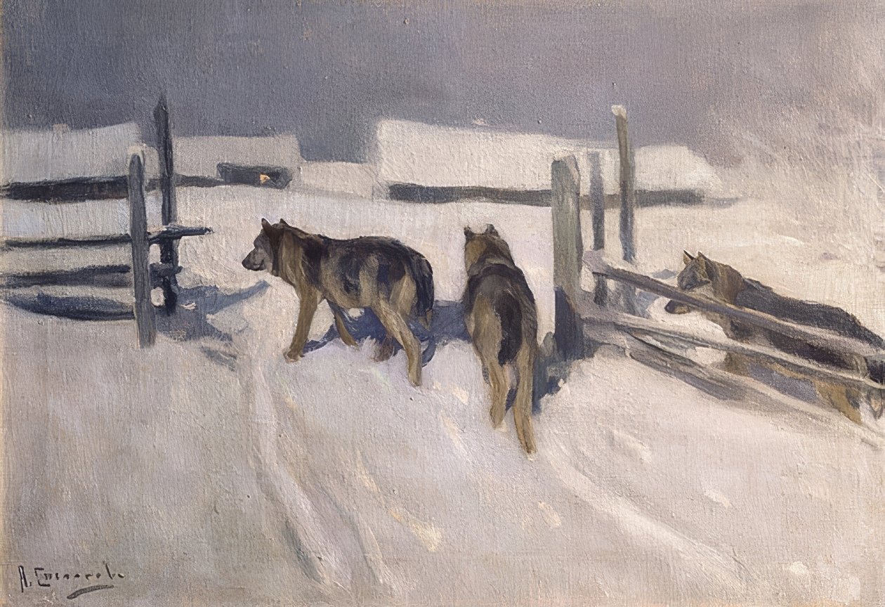 Ulver. Vinternatt. Rundt 1910 av Alexei Steipanovitch Stepanov