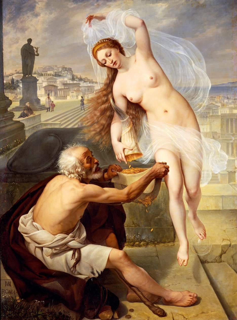 Fortune and Beggar, av Aleksei Tararsovich Markov eller Aleksej Zarasovic Markov (1802-1878) (olje på lerret) av Alexei Tarasovich Markov