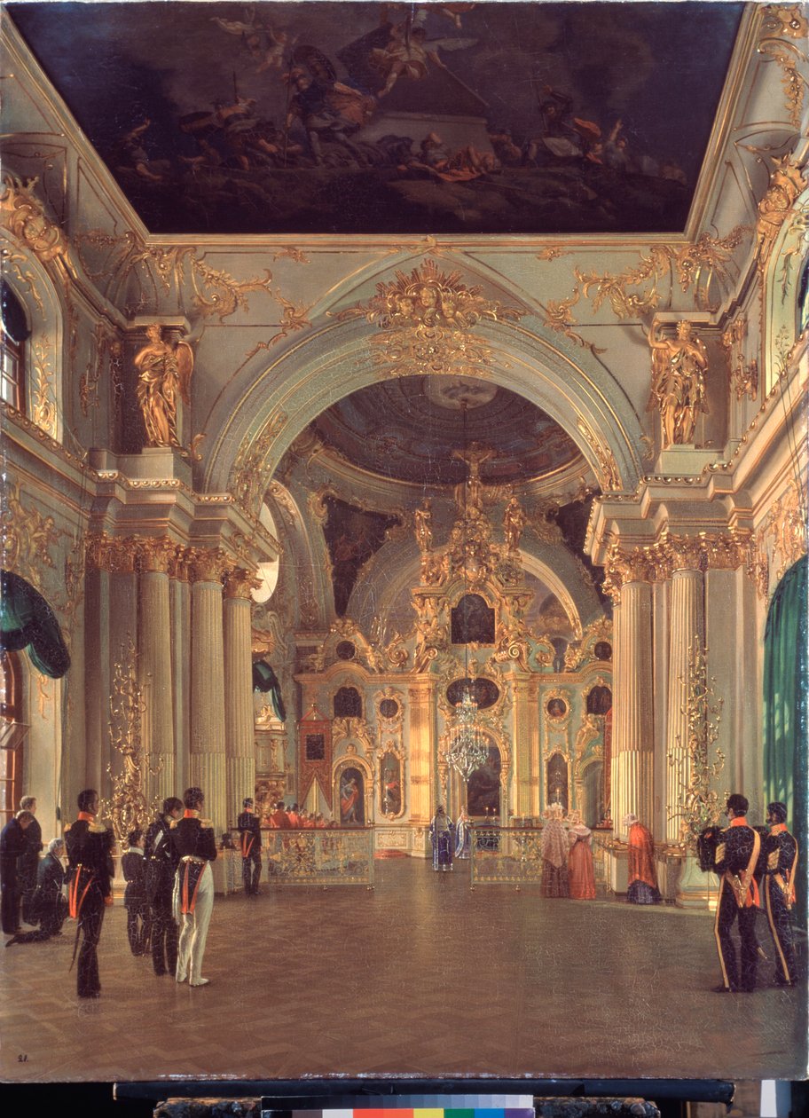 Interiør av den store kirken i vinterpalasset - Maleri av Alexei Vasilyevich Tyranov (1808-1859), olje på lerret, russisk kunst 1800-tallet - State Hermitage, Saint Petersburg av Alexei Vasilievich Tyranov