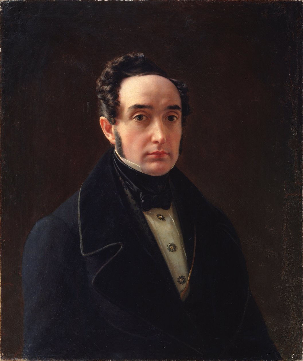 Portrett av forfatteren Ivan Panayev (1812-1862) - Maleri av Alexei Vasilyevich Tyranov (1808-1859), olje på lerret, russisk kunst av Alexei Vasilievich Tyranov