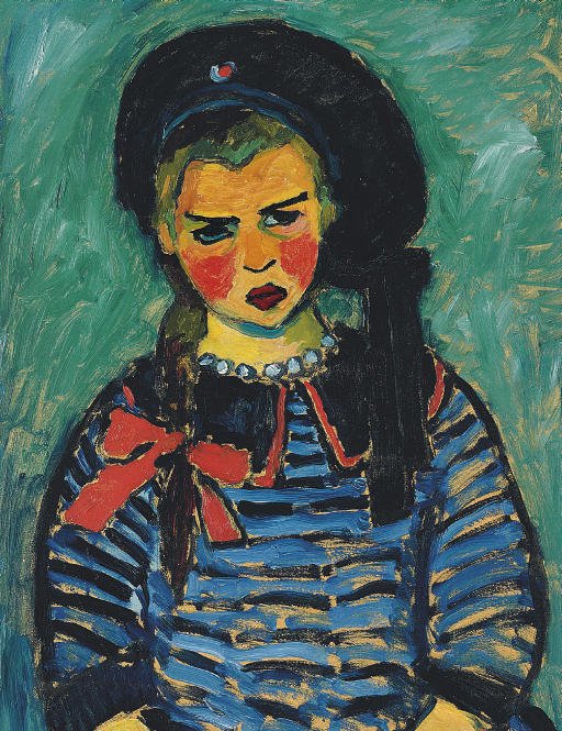 Jente med rød sløyfe av Alexej von Jawlensky