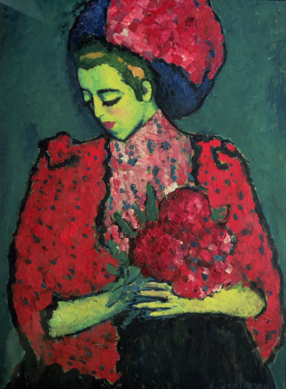 Ung jente med peoner, 1909 av Alexej von Jawlensky