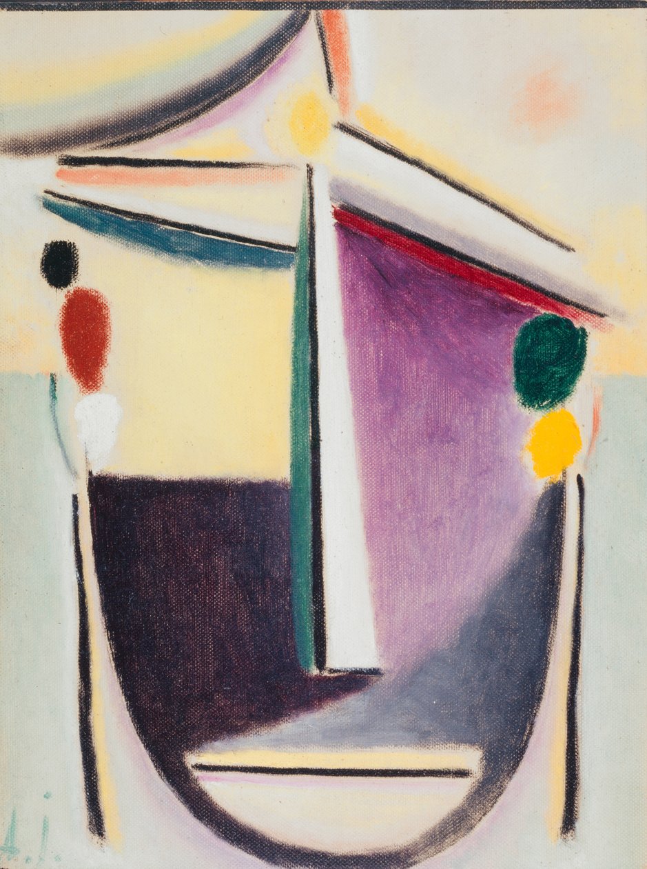 Abstrakt hode: Svart-gul-lilla, ca. 1922 (olje på papp) av Alexej von Jawlensky