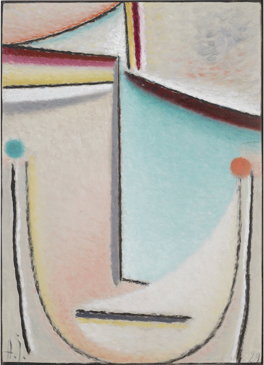 Abstrakt hode: rosa-lyseblå, 1929 (olje på papp) av Alexej von Jawlensky