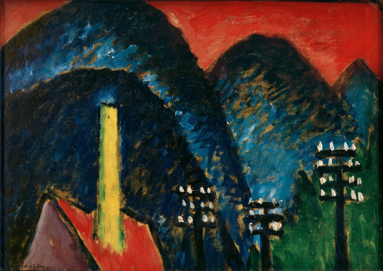 Blå fjell (landskap med gul skorstein) av Alexej von Jawlensky