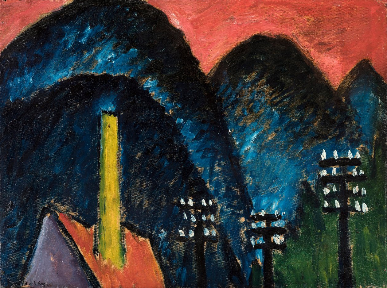 Blå fjell Landskap med gul skorstein, 1912. av Alexej von Jawlensky