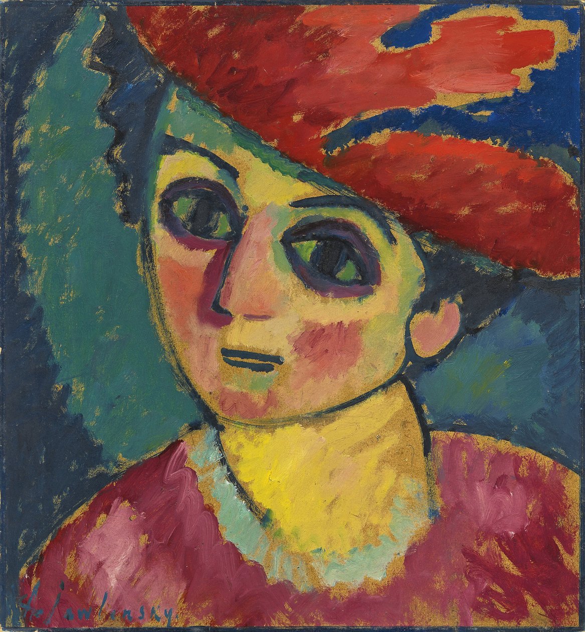 Red Hat, maleri av Alexej von Jawlensky, olje på papp, 1912 - Red Hat - Javlensky, Alexei, von av Alexej von Jawlensky