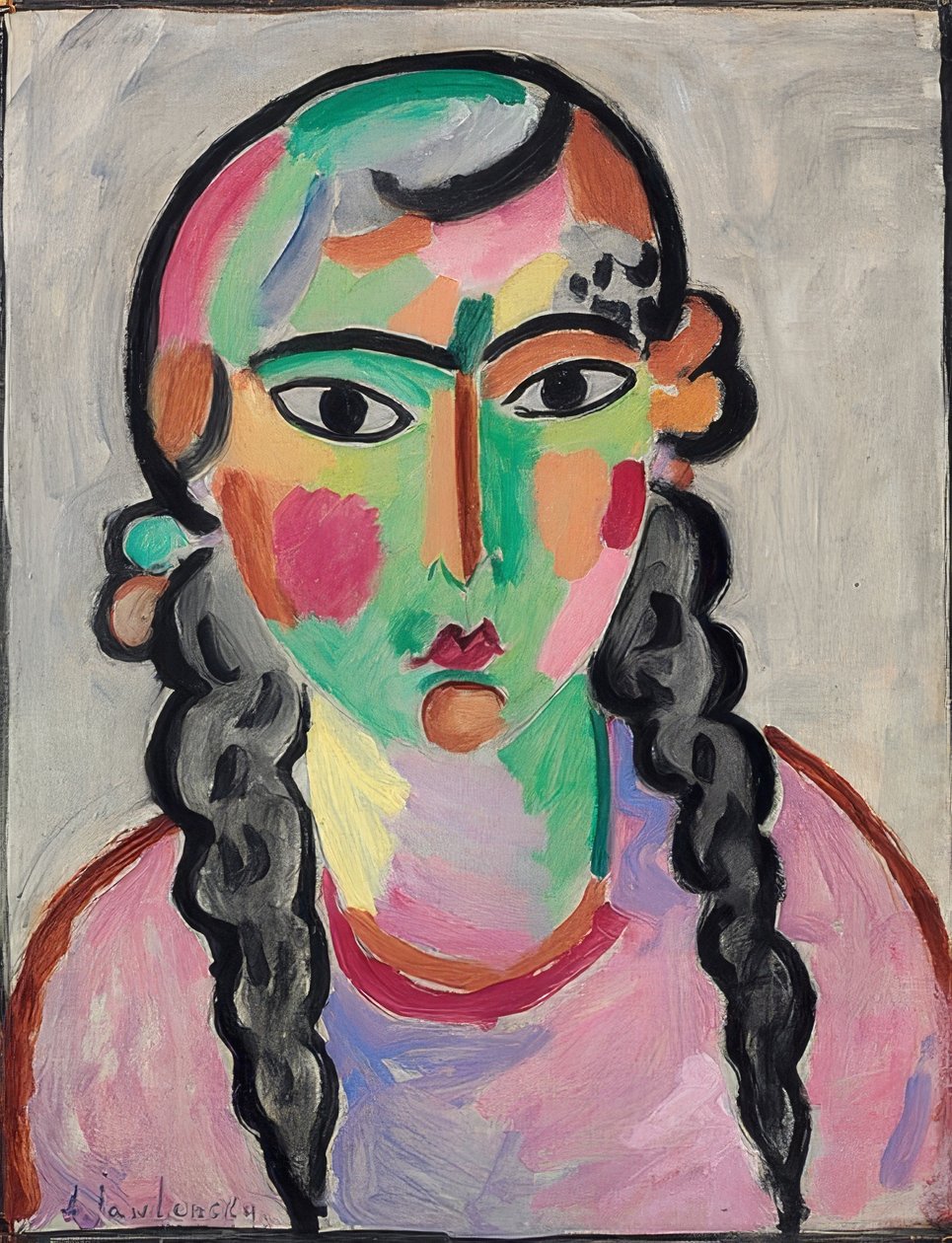 Den bleke jenta med grå fletter. Rundt 1916 av Alexej von Jawlensky