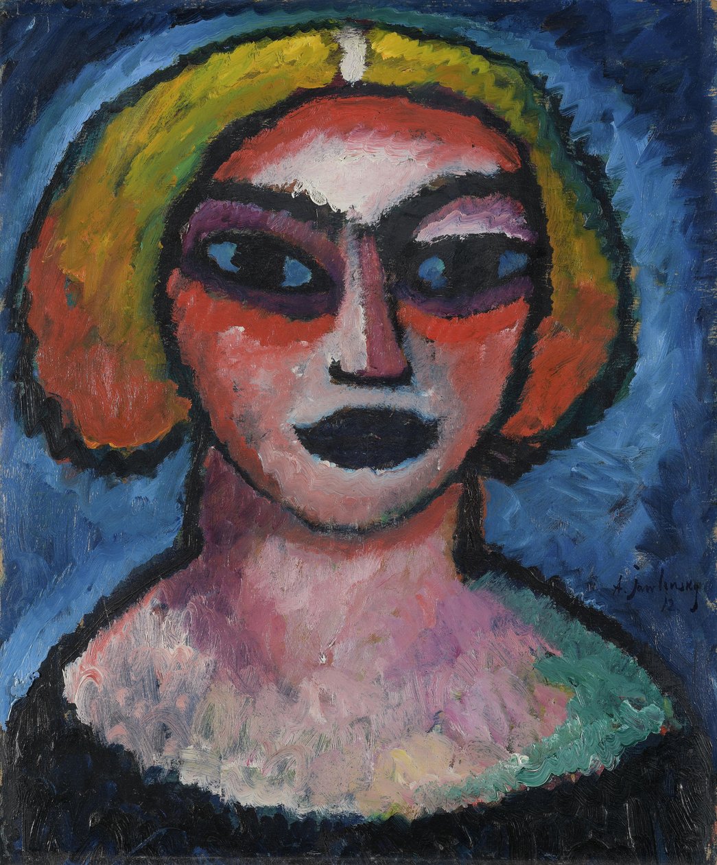 Kvinnehode. Verso: brystbilde av en mann (omkring 1910-1912) av Alexej von Jawlensky