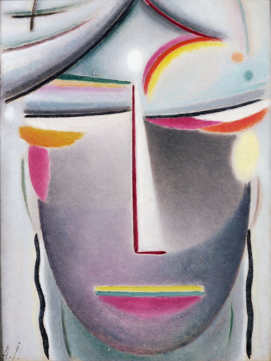Hode (Mørk Buddha), ca. 1927 (olje på lerret lagt ned om bord) av Alexej von Jawlensky