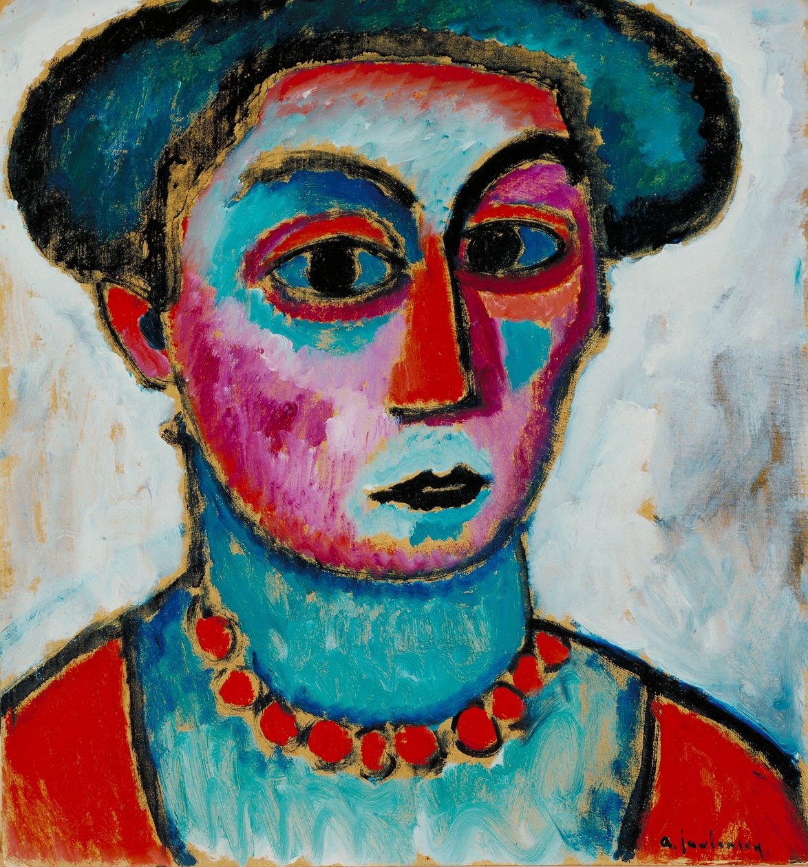 Head of a Woman, ca. 1912 (olje på komposisjonstavle) av Alexej von Jawlensky