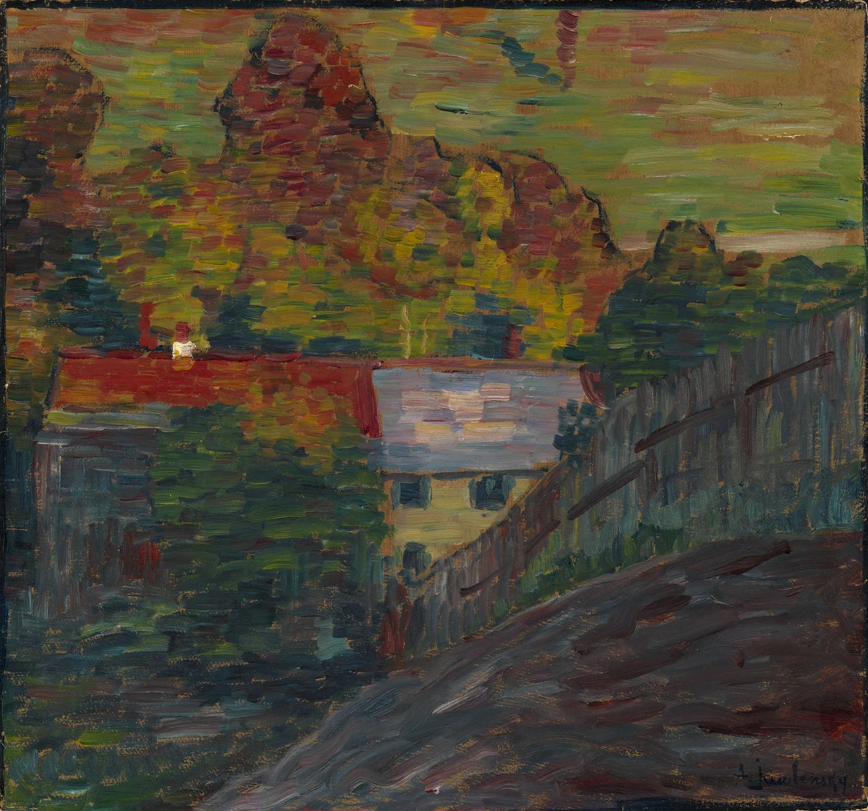Landskap med rødt tak, Wasserburg, ca. 1906 av Alexej von Jawlensky