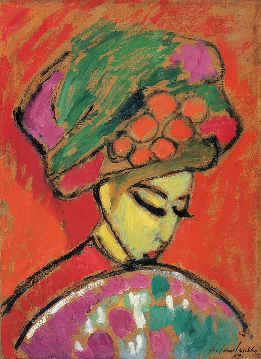 Jente med blomsterhatt (jente med turban). 1910 av Alexej von Jawlensky