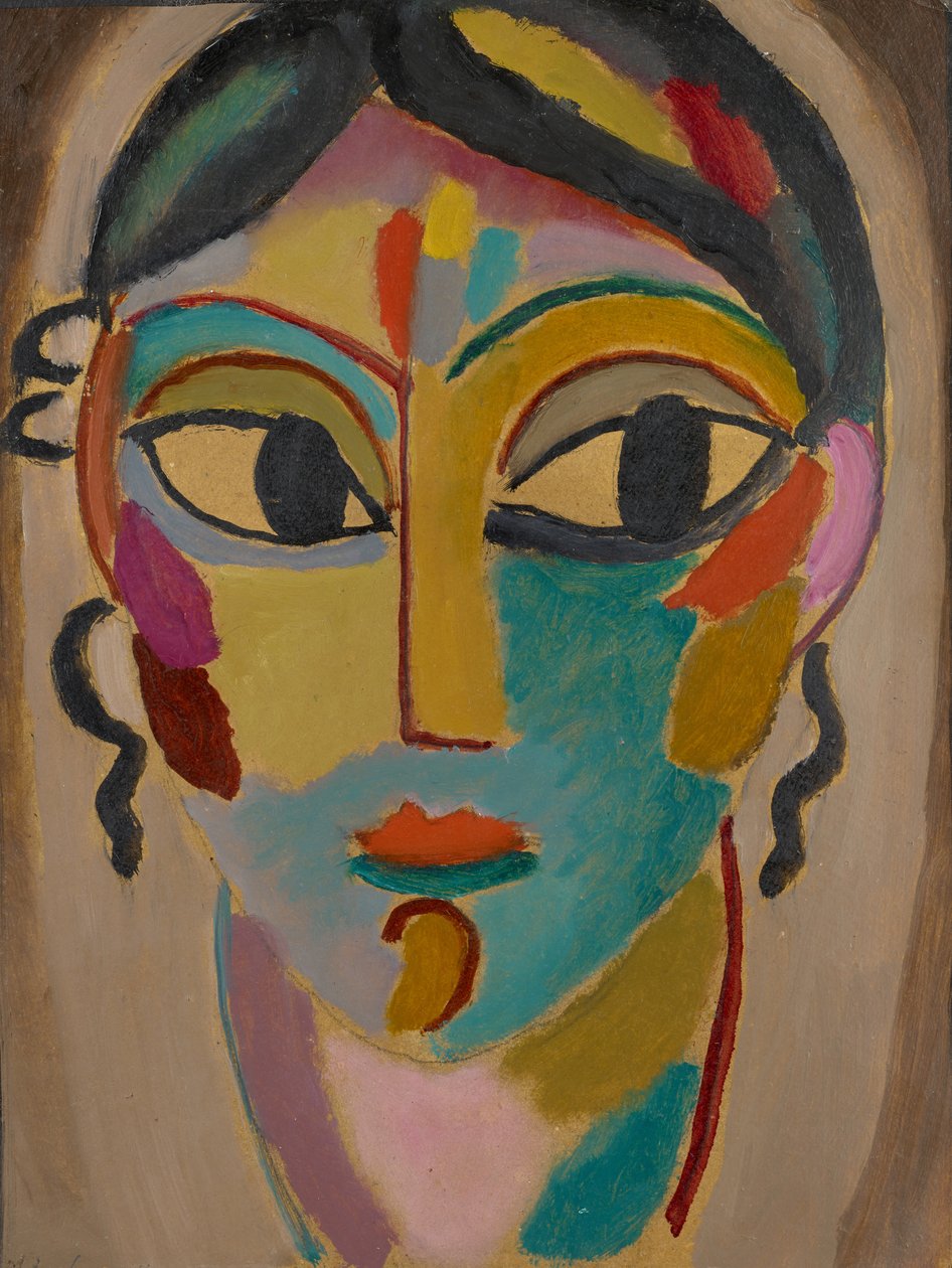 Mystical Head: Head of a Girl, 1918 (olje på papp) av Alexej von Jawlensky