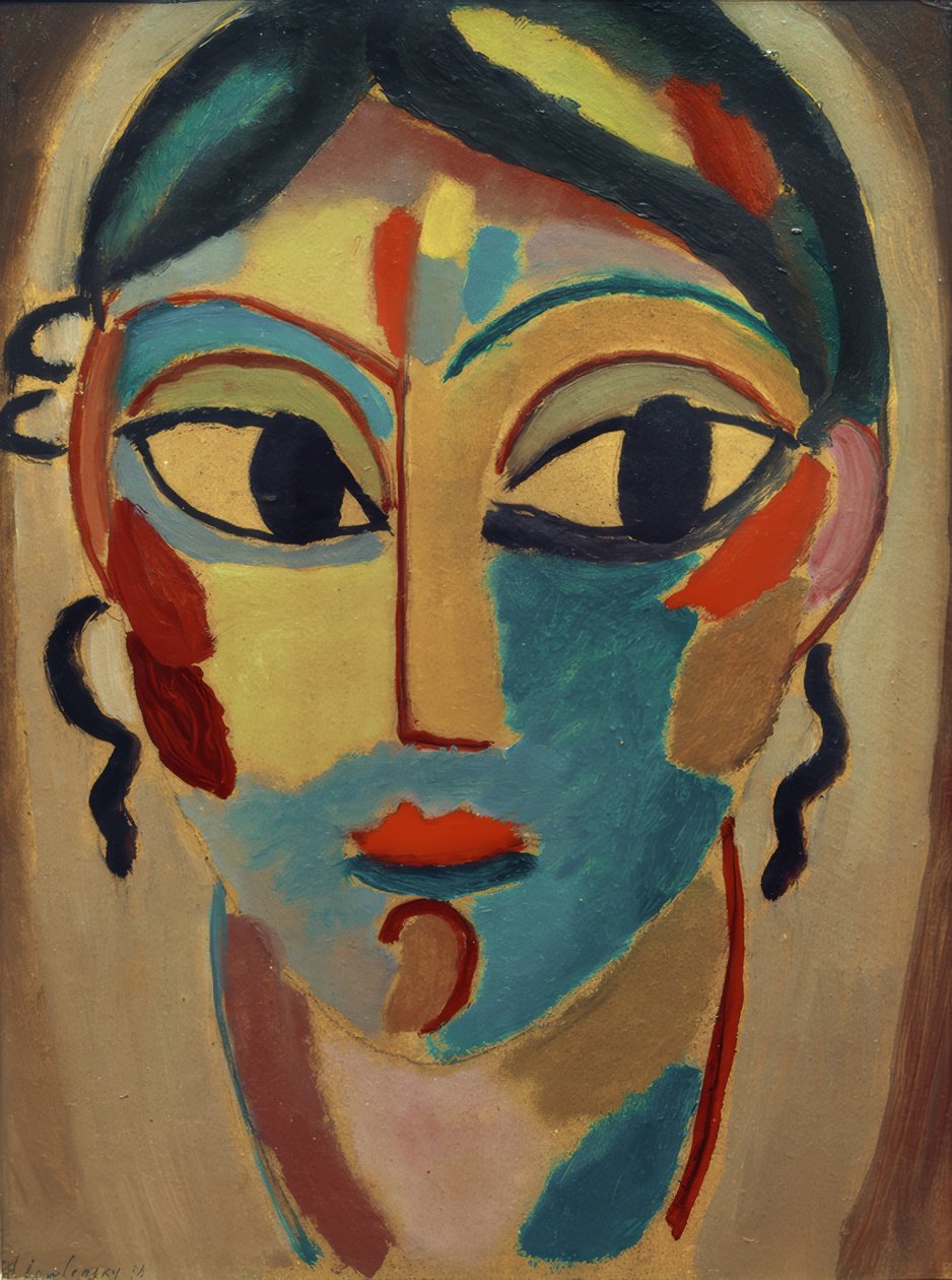 Mystisk hode: jentehode (frontal) av Alexej von Jawlensky