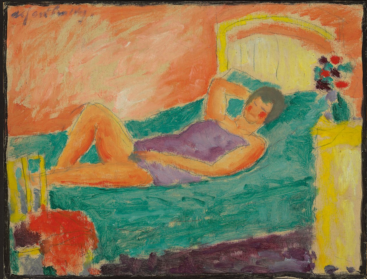 tilbakelent jente; Liggende jente, ca. 1917 av Alexej von Jawlensky