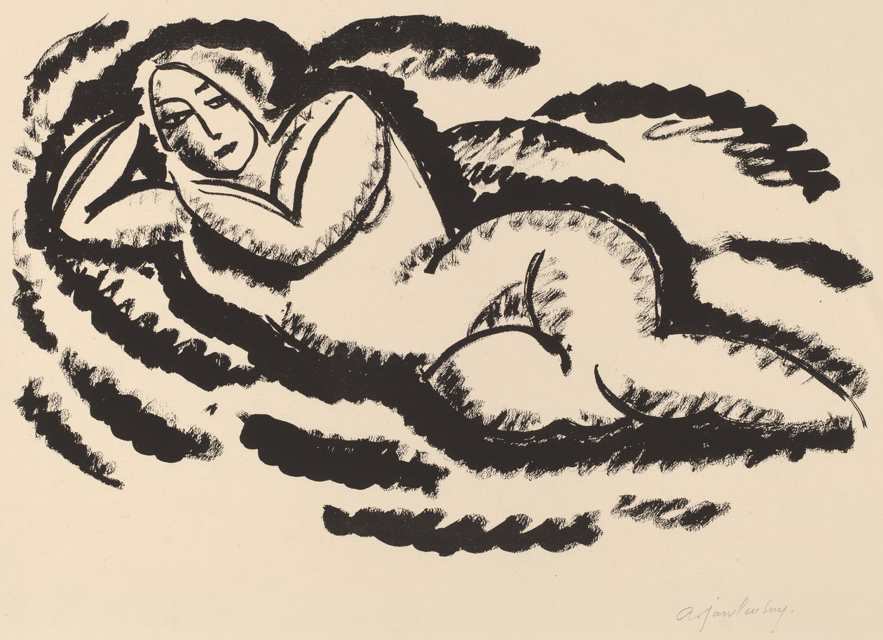 Reclining Nude, ca. 1912 (litografi i svart på lagt papir) av Alexej von Jawlensky