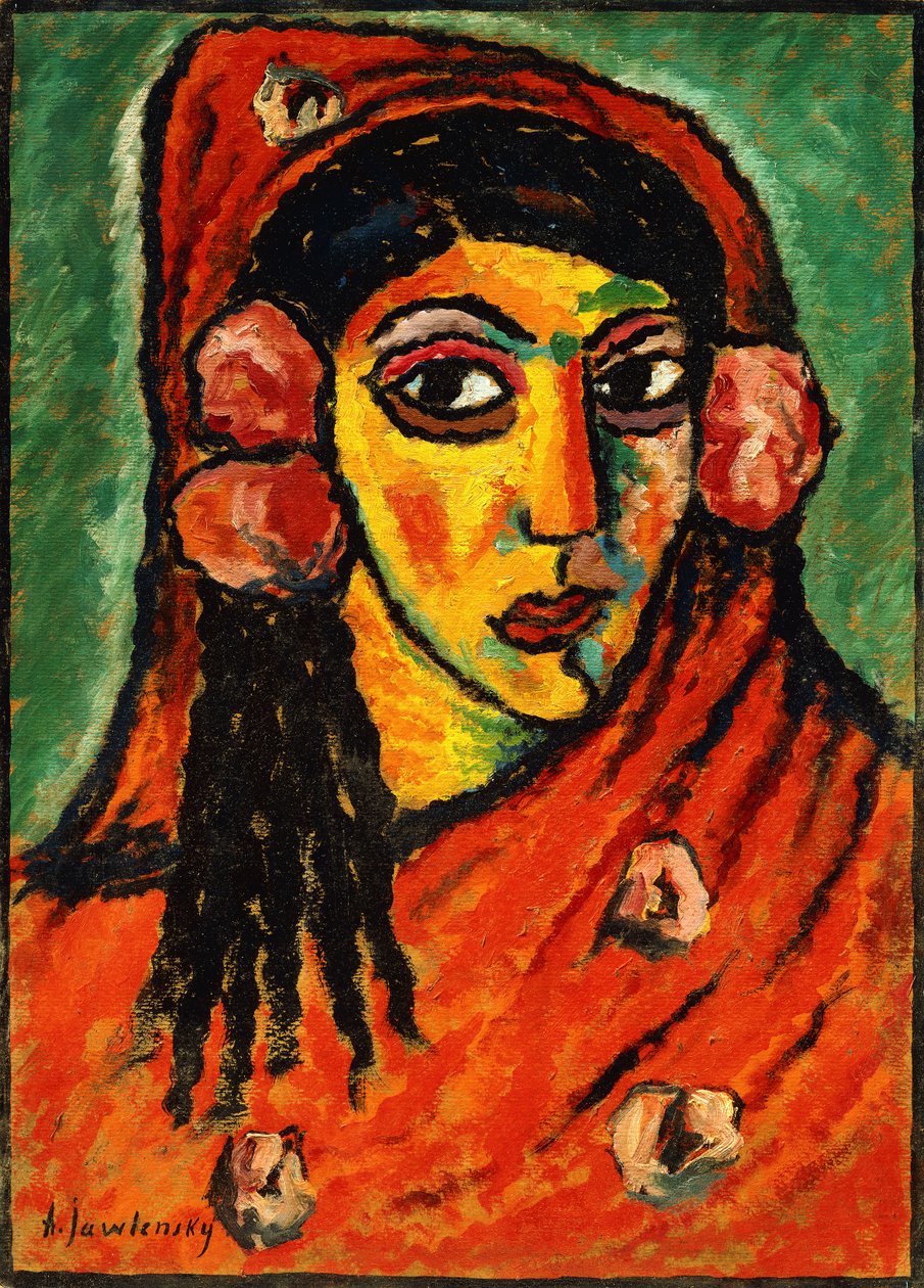 Spansk jente med rødt skjerf; Spansk kvinne med rødt sjal, ca. 1912 av Alexej von Jawlensky