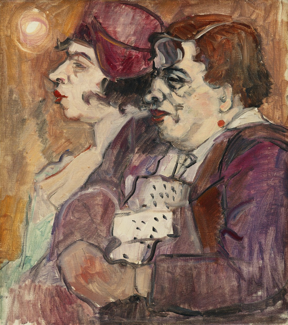 Stilleben med flaske, frukt og figur; Stilleben med flaske, frukt og figur, ca. 1907-1908 av Alexej von Jawlensky